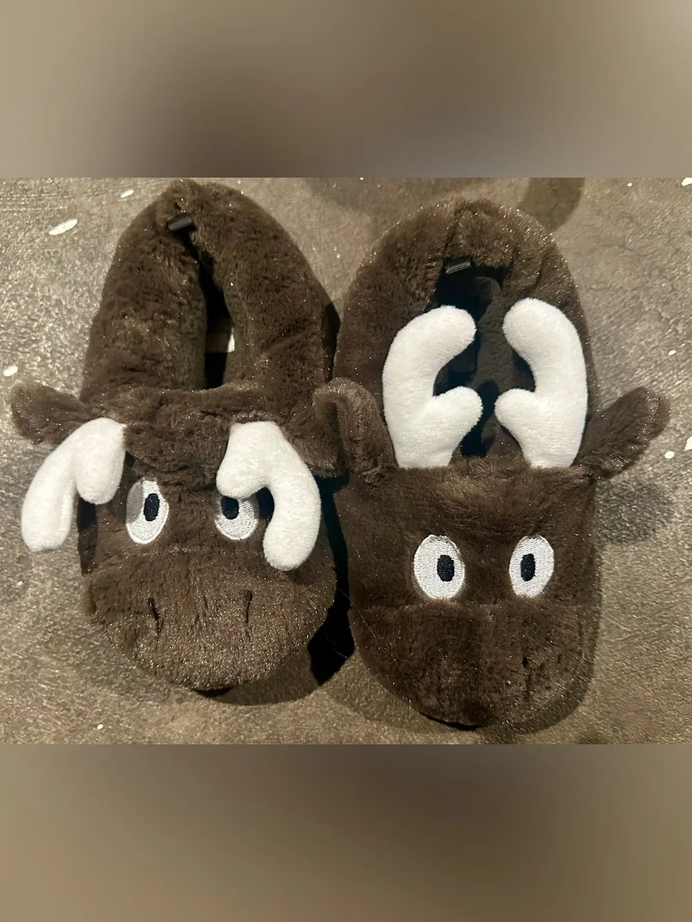 Carter's Brown Plush Moose Slippers with White Antlers